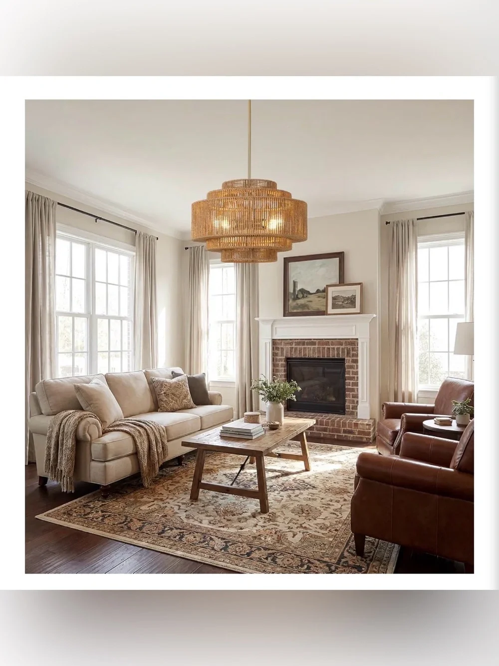 Rattan Chandelier, 4-Light Hand-Woven Light Fixture